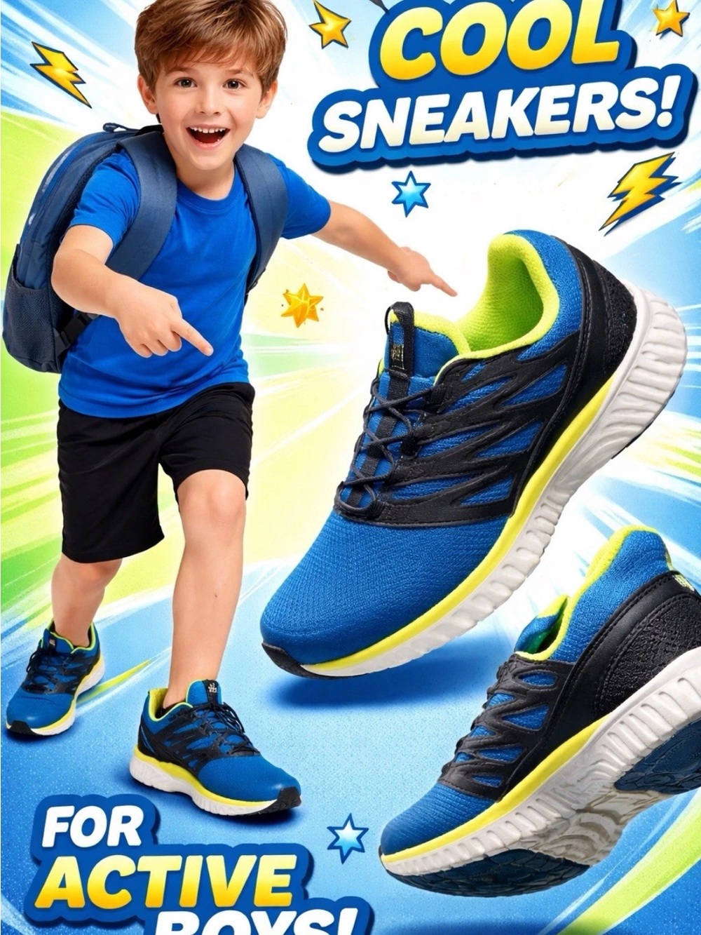 Fila Blue and Neon Green Kids Sneakers